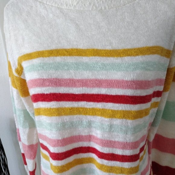 Talbots Slub Boatneck Pullover Striped sweater beach‎ colors Sz. MP - Picture 3 of 8